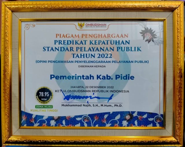 piagam penghargaan Ombudsman RI